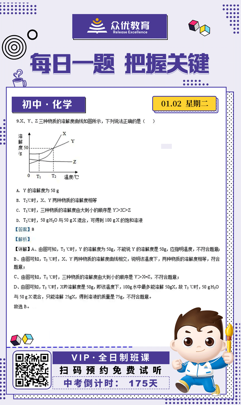 【初中化学 · 每日一练】：考查固体溶解度曲线分析和应用(图1)