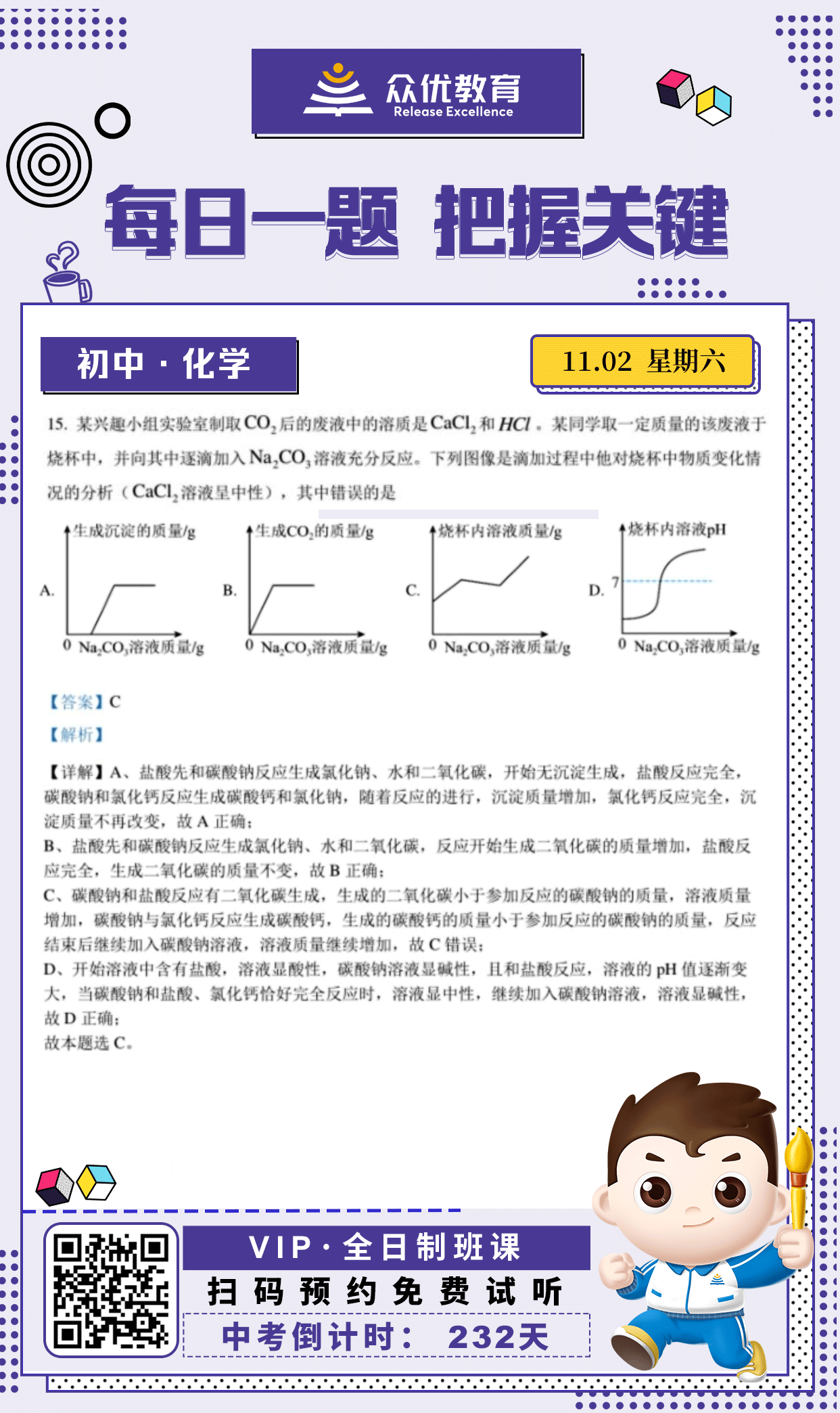 【初中化学 · 每日一练】：考查酸的性质+盐的性质+溶液的酸碱度+图像分析(图1)