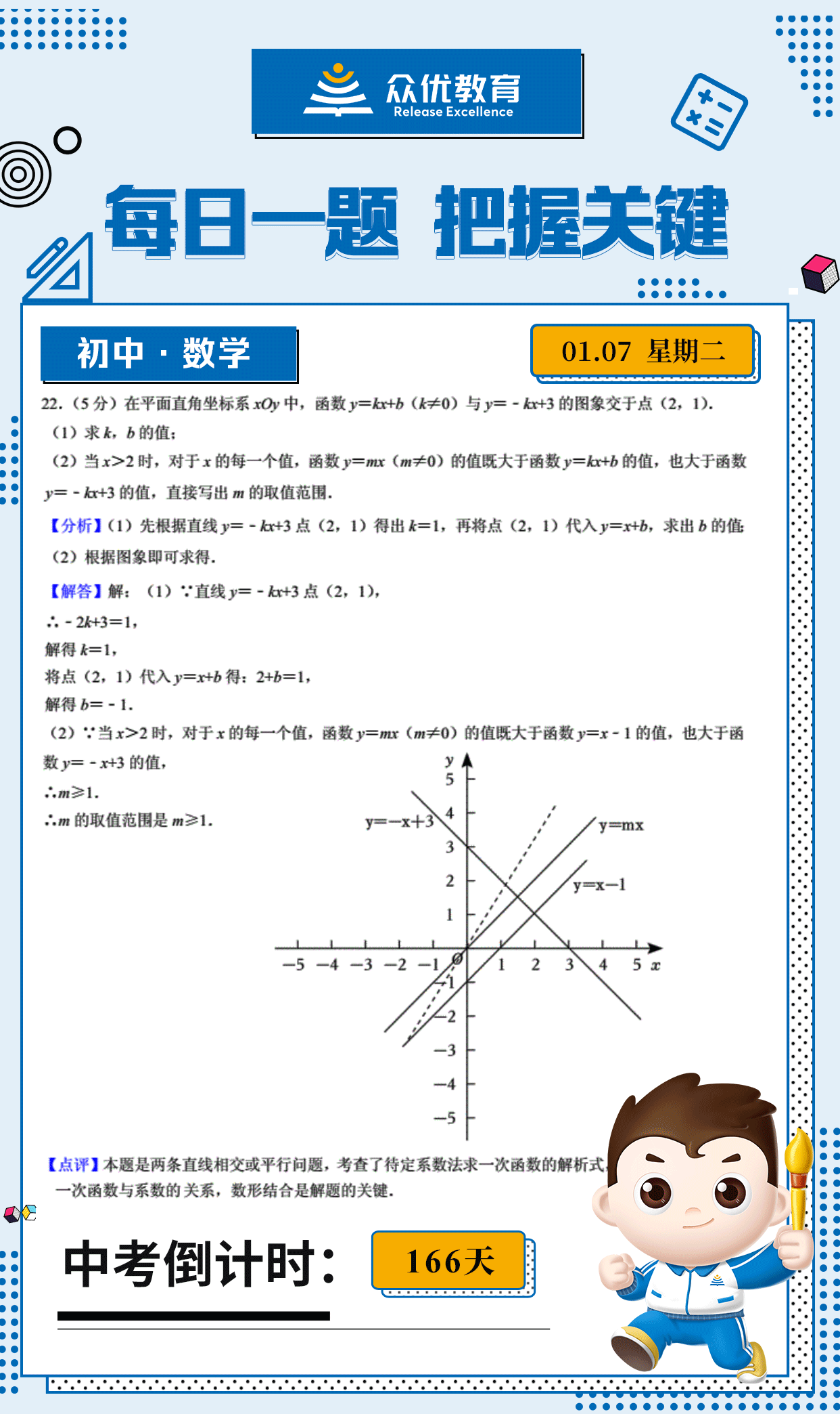 【初中数学 · 每日一练】：考查待定系数法求一次函数解析式+一次函数与系数的关系(图1)