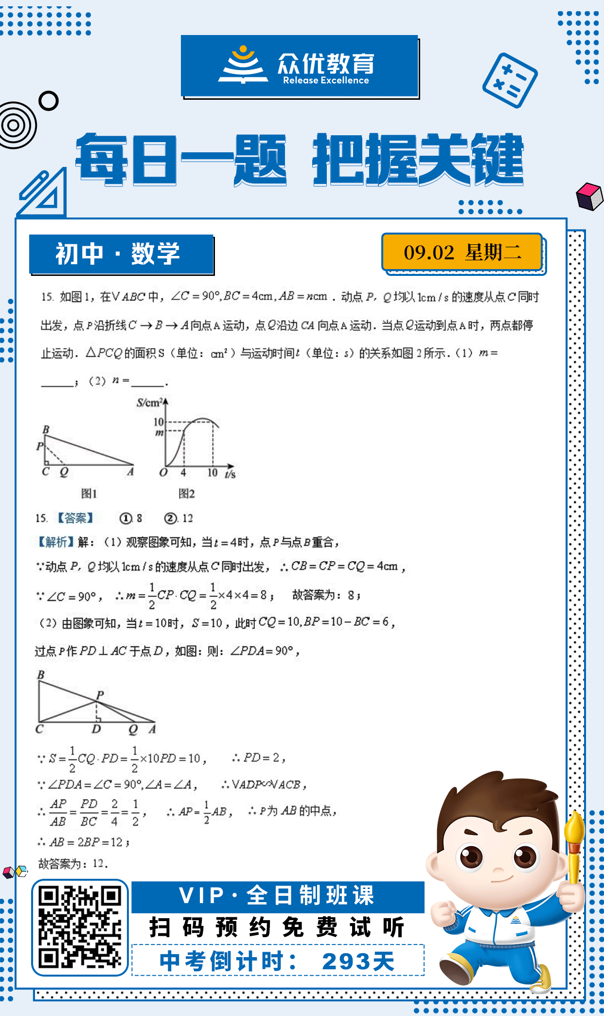 【初中数学 · 每日一练】：考查直角三角形的性质、动点问题、三角形面积计算、函数关系与函数图像(图1)